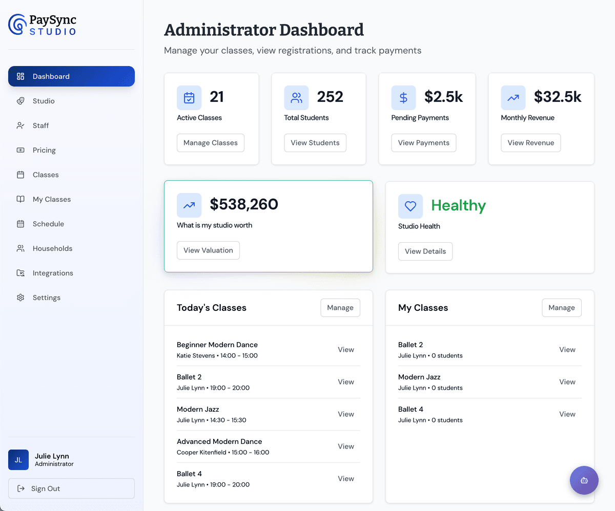 PaySync STUDIO Dashboard