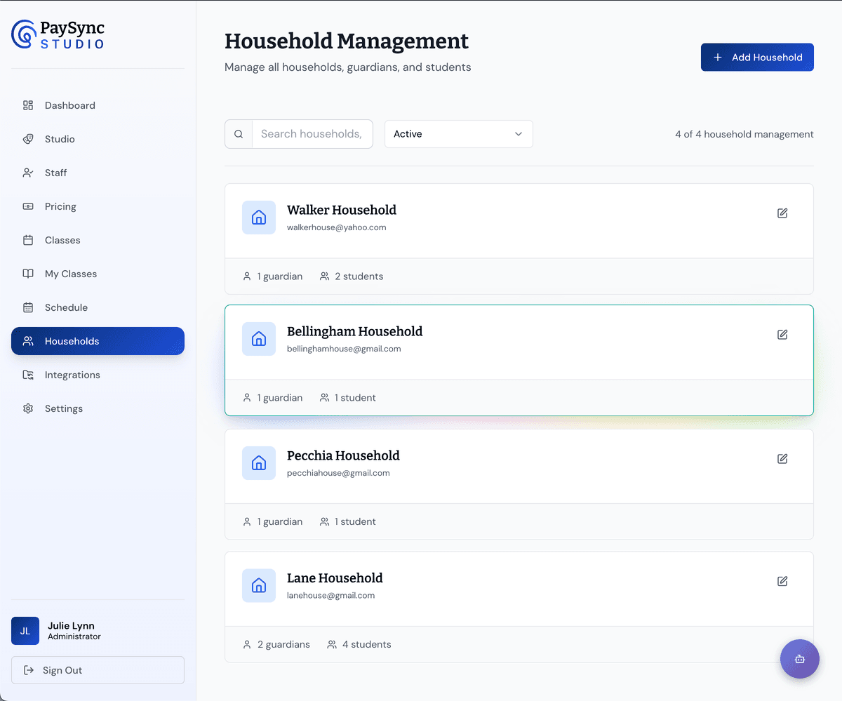 PaySync STUDIO Household Management
